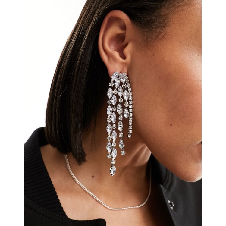 ASOS DESIGN drop earrings with teardrop crystal design in silver tone