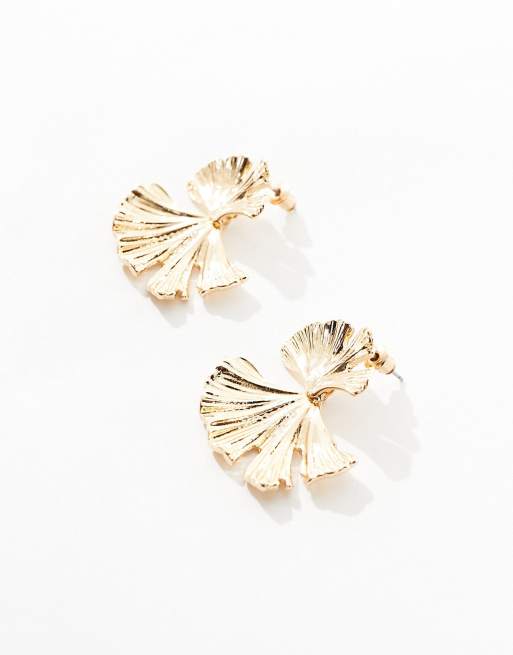 ASOS DESIGN drop earrings with textured leaf design in gold tone