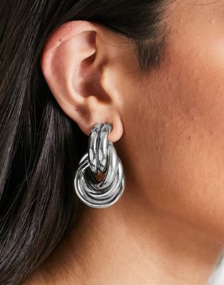 ASOS DESIGN drop earrings with twist design in silver tone
