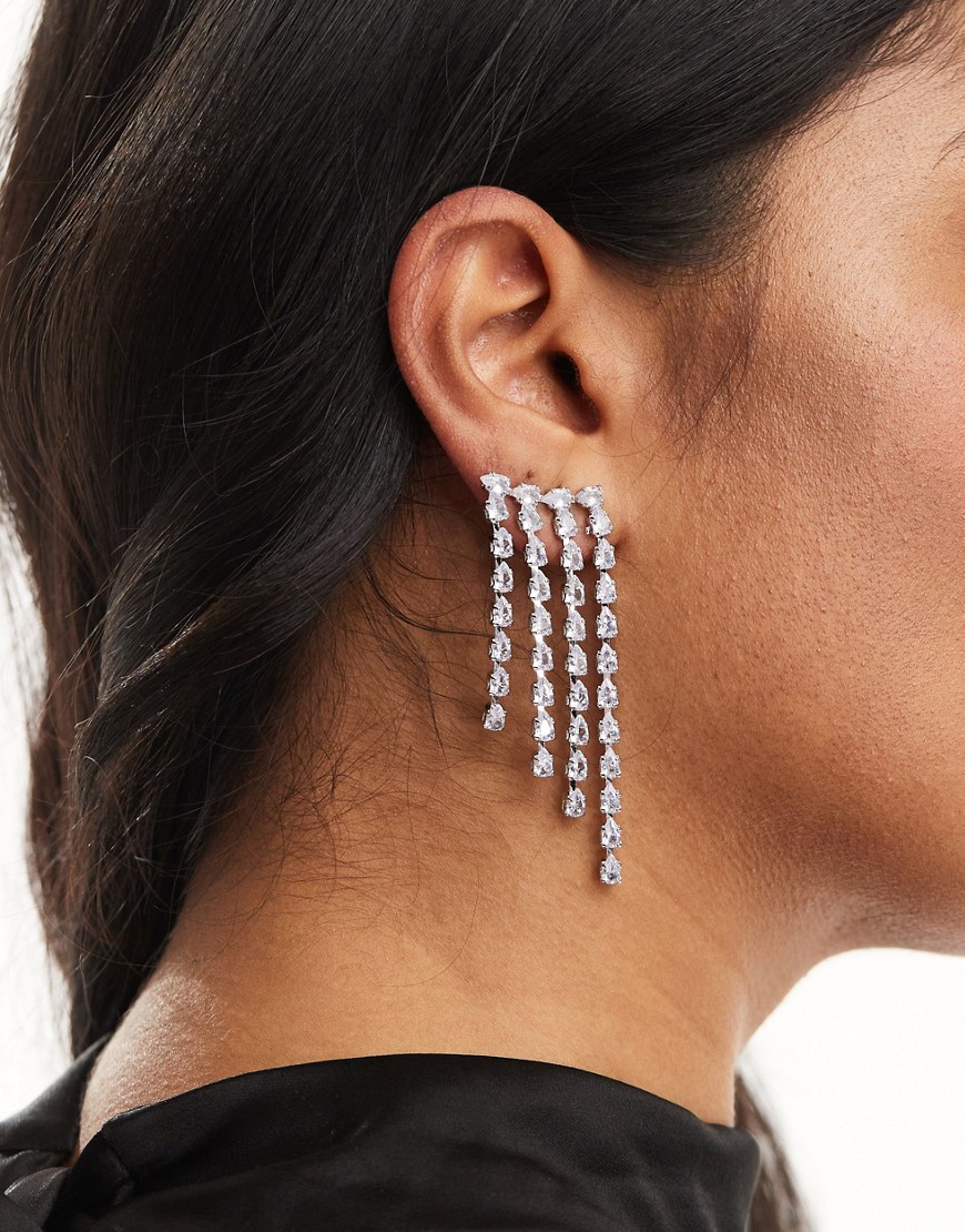 ASOS DESIGN drop earrings with waterfall crawler design in silver tone