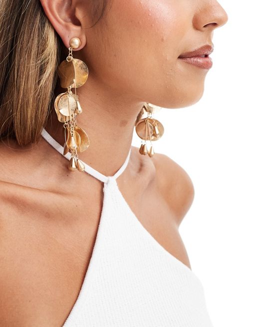 FhyzicsShops DESIGN drop earrings with waterfall petal detail in gold tone