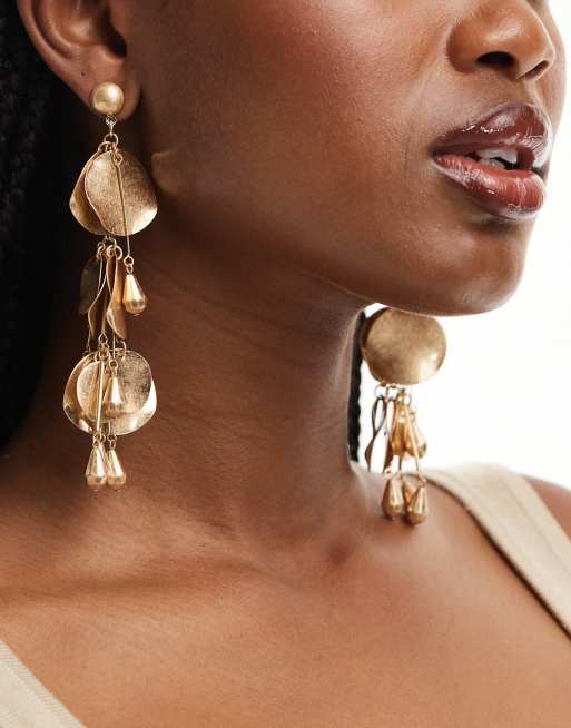 FhyzicsShops DESIGN drop earrings with waterfall petal detail in gold tone