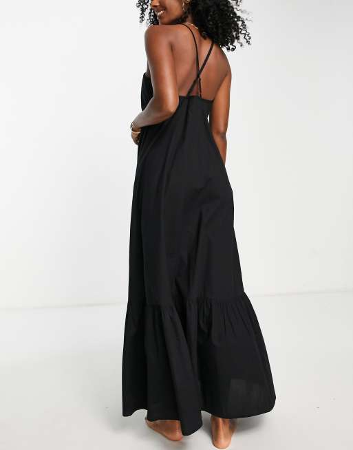 ASOS DESIGN drop hem cami maxi beach dress in black