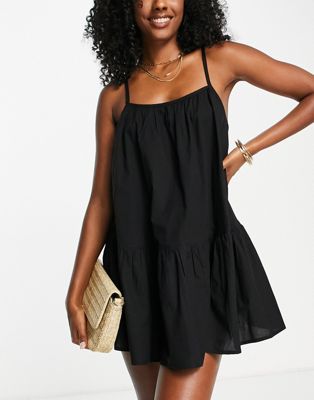 ASOS DESIGN drop hem cami mini beach dress in black