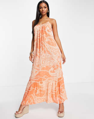 ASOS DESIGN drop hem crinkle beach maxi dress in paisley print  - ASOS Price Checker