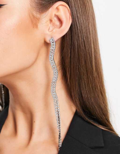 ASOS DESIGN - Drop-øreringe med snoet krystallinje i sølvfarvet, 2 af 4