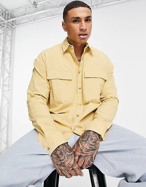  drop shoulder oversized shirt in natural yellow 