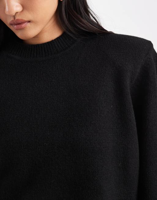 ASOS DESIGN drop shoulder pad longline jumper in black, 3 of 4