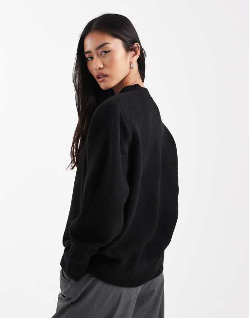 ASOS DESIGN drop shoulder pad longline jumper in black, 4 of 4