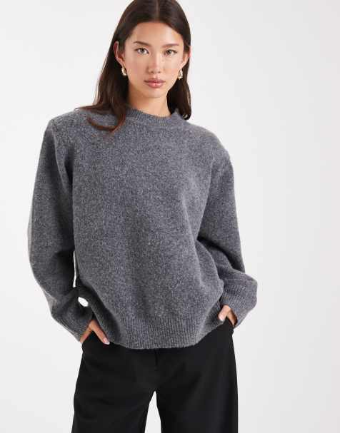 ASOS DESIGN drop shoulder pad longline jumper in charcoal - view 1