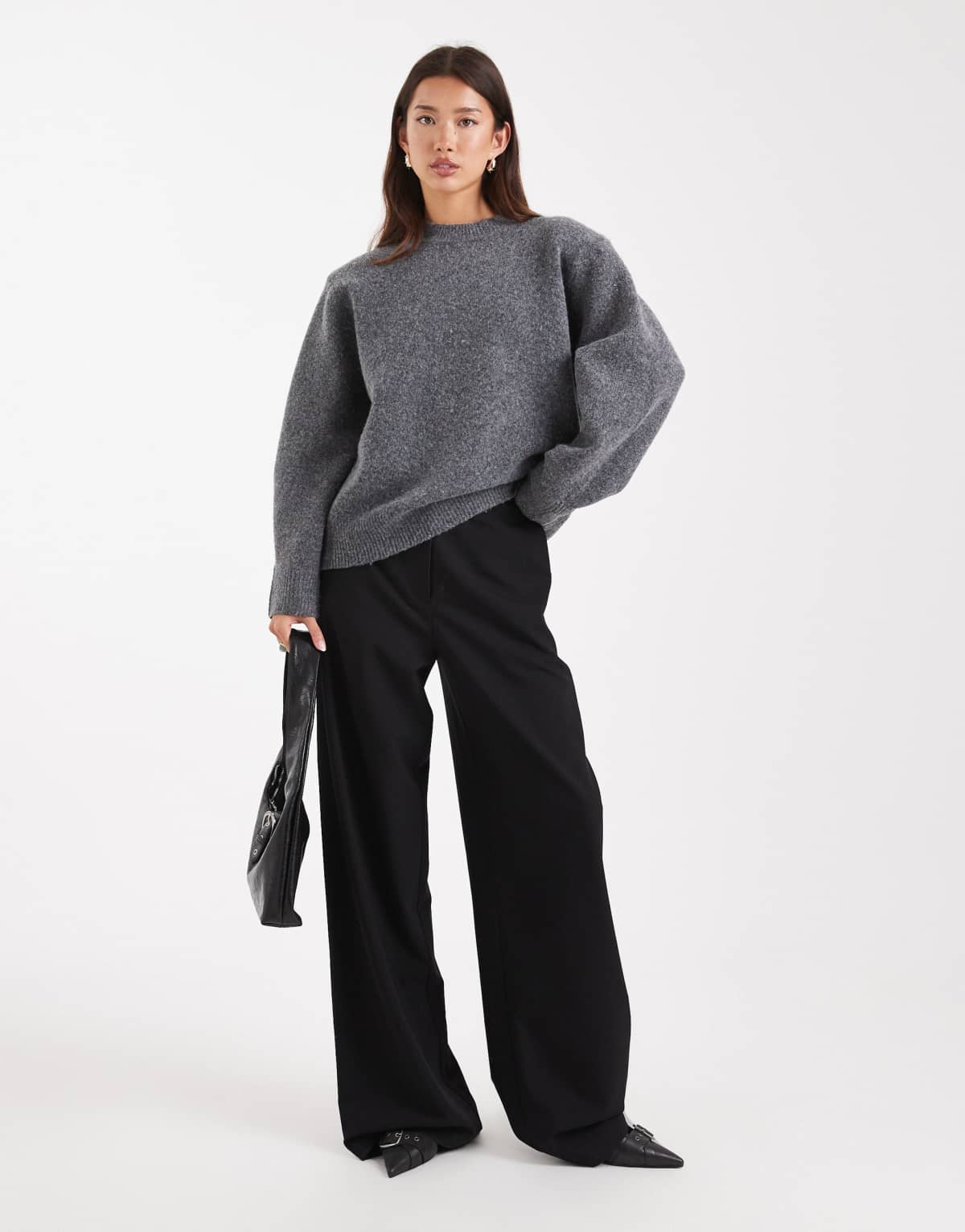 ASOS DESIGN drop shoulder pad longline jumper in charcoal