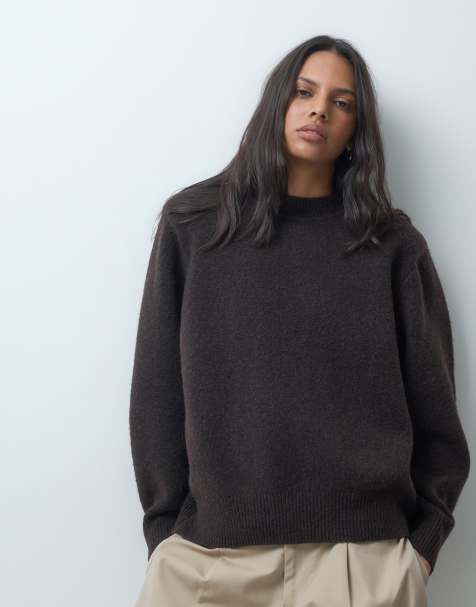 ASOS DESIGN drop shoulder pad longline jumper in chocolate - view 1