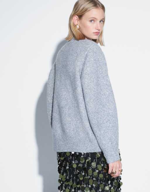 ASOS DESIGN drop shoulder pad longline jumper in grey marl, 4 of 4