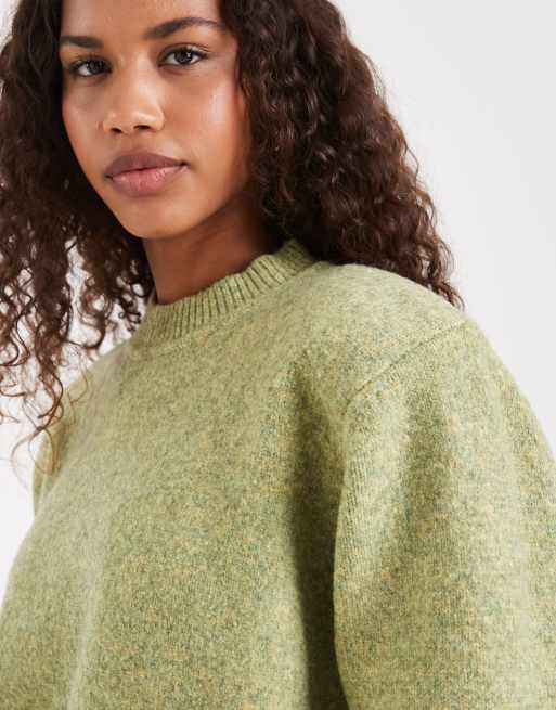 ASOS DESIGN drop shoulder pad longline jumper in sage, 4 of 4