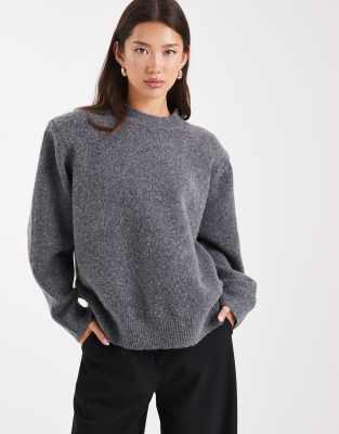 Asos Design Drop Shoulder Pad Longline Sweater In Gray