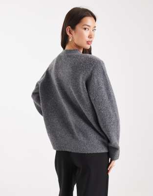 Asos Design Drop Shoulder Pad Longline Sweater In Gray