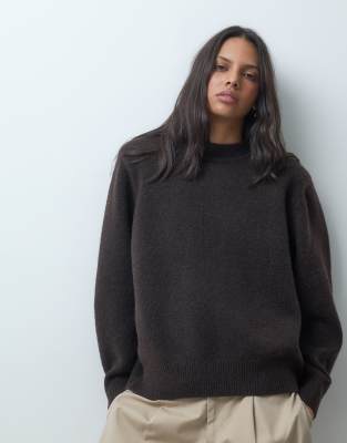 Asos Design Drop Shoulder Pad Longline Sweater In Brown