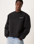 [ASOS DESIGN] ASOS DESIGN drop shoulder scuba-style fabric sweatshirt with studio verano print in black M black