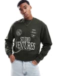 [ASOS DESIGN] ASOS DESIGN drop shoulder sweatshirt with studio ventures print in green S Rosin