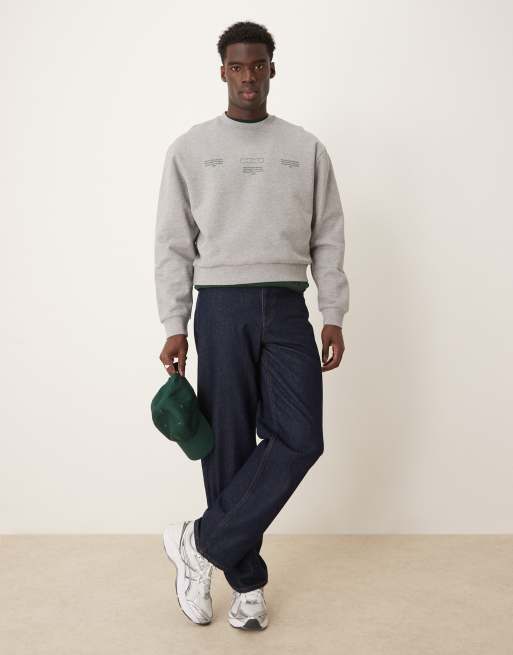 ASOS DESIGN drop shoulder sweatshirt with sunset print in gray heather, 2 of 4