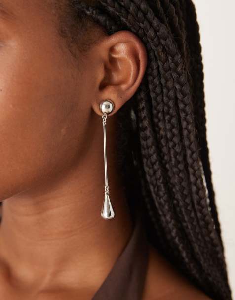ASOS DESIGN drop stud earrings in pendant design in silver tone - view 1