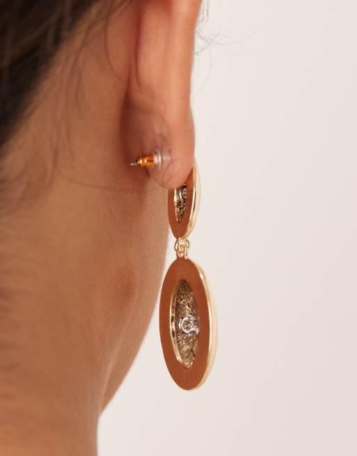 ASOS DESIGN drop stud earrings with double pendant details in gray