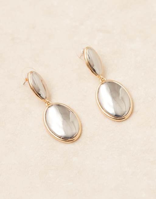 ASOS DESIGN drop stud earrings with double pendant details in gray
