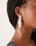 [ASOS DESIGN] ASOS DESIGN drop stud earrings with flowers and faux pearls in gold tone-White No Size IVORY