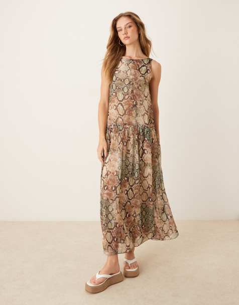 ASOS DESIGN drop waist chiffon maxi dress in snake print - view 1