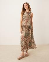 ASOS DESIGN prairie square neck midaxi dress with dropped waist in khaki