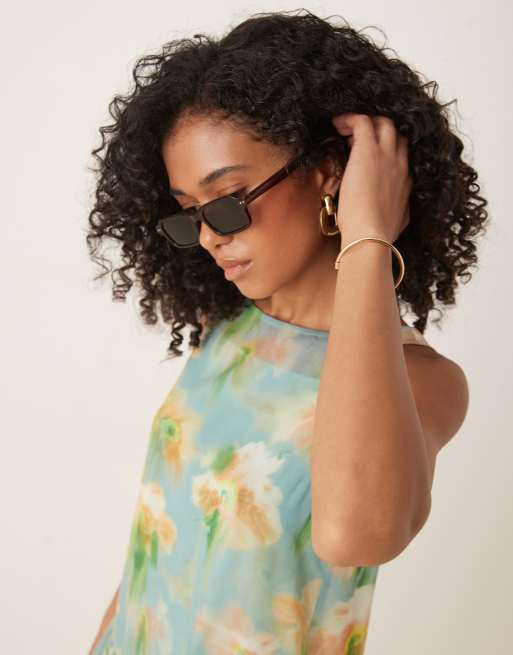 ASOS DESIGN drop waist chiffon mini dress in floral print