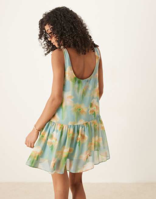 ASOS DESIGN drop waist chiffon mini dress in floral print