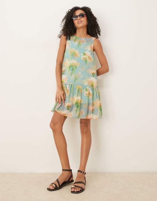 ASOS DESIGN drop waist chiffon mini dress in floral print