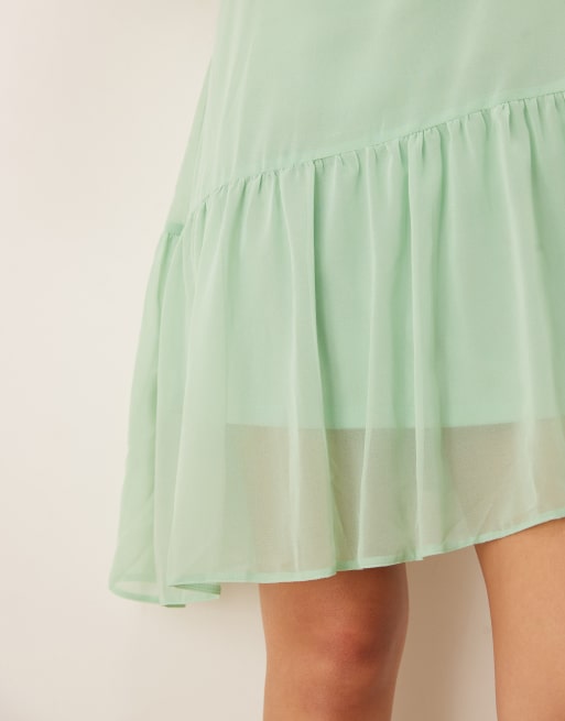 ASOS DESIGN drop waist chiffon mini dress in sage