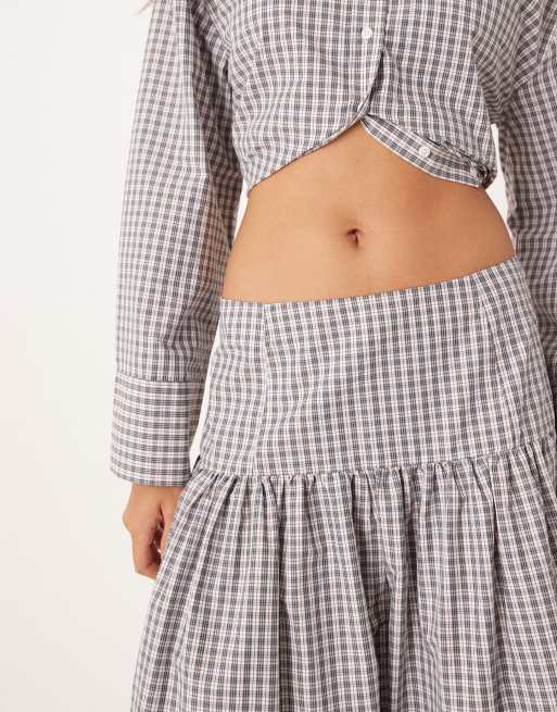 ASOS DESIGN drop waist circle maxi skirt in check