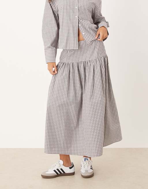 ASOS DESIGN drop waist circle maxi skirt in check, 3 of 5