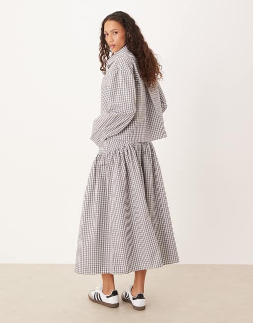 ASOS DESIGN drop waist circle maxi skirt in check