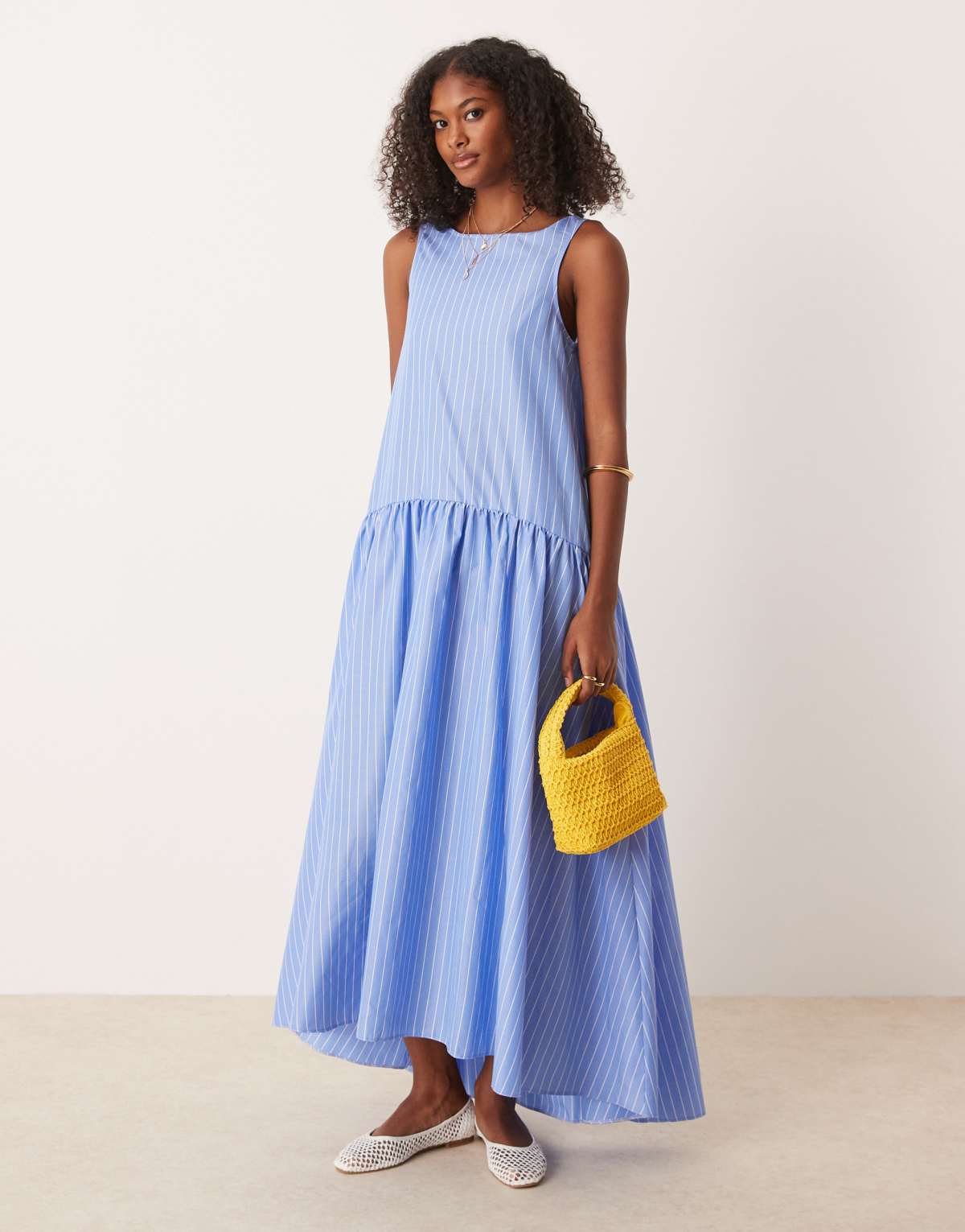 ASOS DESIGN drop waist cotton maxi dress in blue stripe