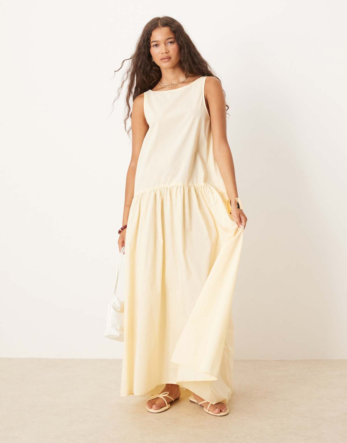 ASOS DESIGN drop waist cotton maxi dress in buttermilk