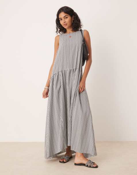 ASOS DESIGN drop waist cotton maxi dress in gingham - view 1