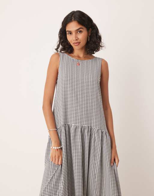 ASOS DESIGN drop waist cotton maxi dress in gingham