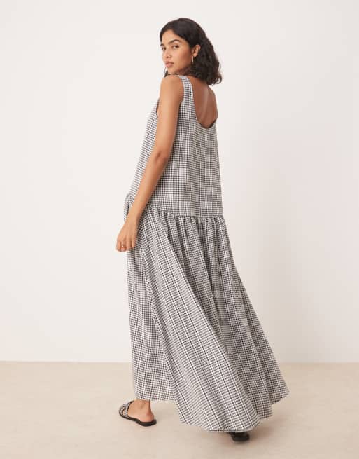 ASOS DESIGN drop waist cotton maxi dress in gingham