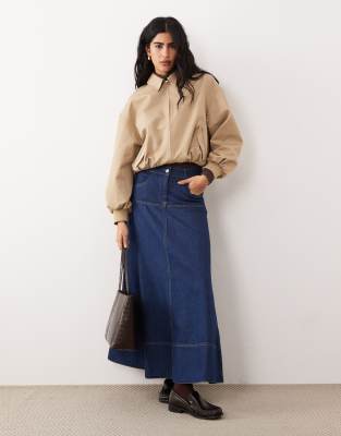 Asos Design Drop Waist Denim Circle Skirt In Blue