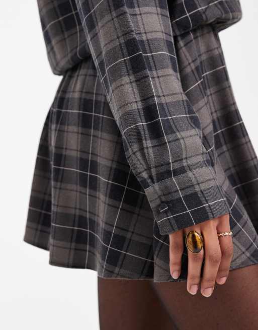 ASOS DESIGN drop waist drape mini dress in brushed check, 3 of 4
