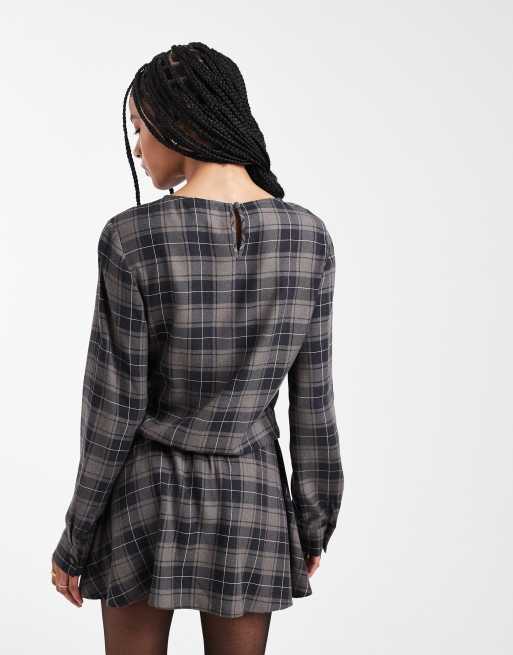 ASOS DESIGN drop waist drape mini dress in brushed check, 4 of 4