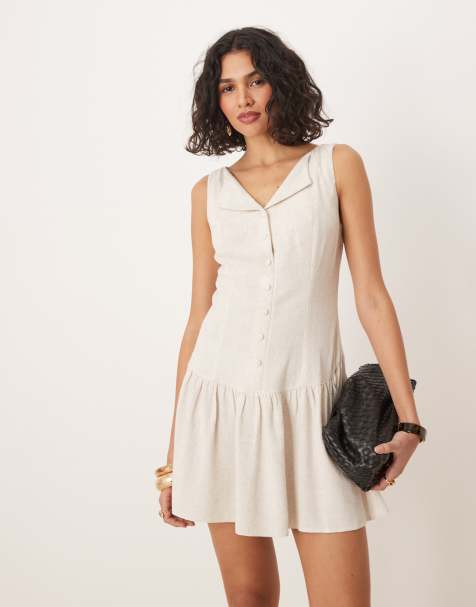 ASOS DESIGN drop waist flare mini dress in oat - view 1