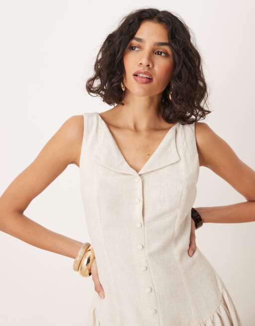 ASOS DESIGN drop waist flare mini dress in oat