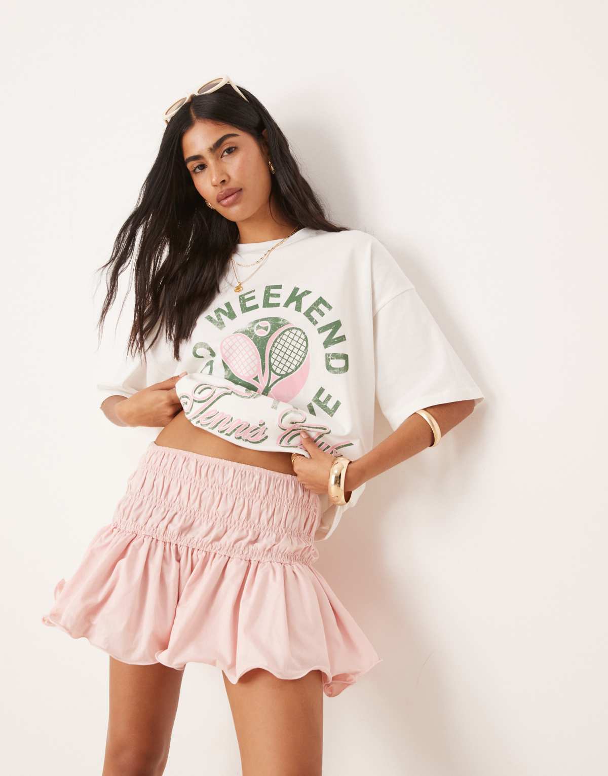 ASOS DESIGN drop waist flare mini skirt in pink