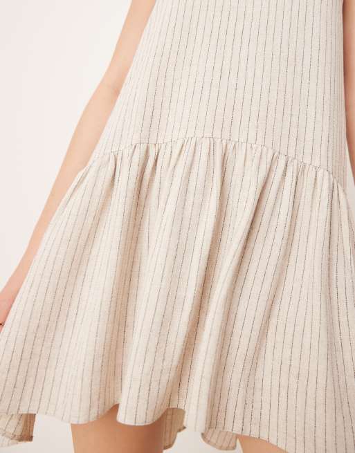 ASOS DESIGN drop waist linen blend mini dress in natural stripe, 4 of 4