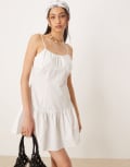 [ASOS DESIGN] ASOS DESIGN drop waist linen look cami mini dress in white 6 White